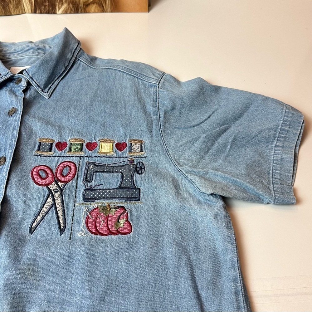 Vintage Embroidered Denim Shirt | Button-Down Sewing Motif ·Christopher & Banks - Picture 10 of 10